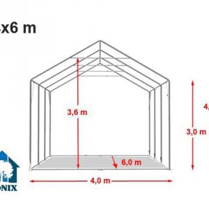 Professzionális raktársátor 4x6m oldalmagasság 3,0m felhúzható kapuval, tetőablakkal  ponyva PVC szürke
