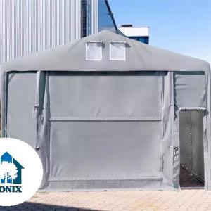 Professzionális raktársátor 5x10 m oldalmagasság 3,00 m felhúzható kapuval  ponyva PVC szürke