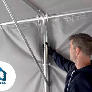 Professzionális raktársátor 5x10 m oldalmagasság 3,00 m felhúzható kapuval  ponyva PVC szürke