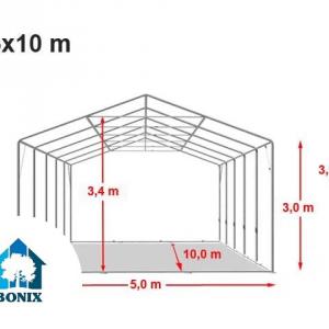 Professzionális raktársátor 5x10 m oldalmagasság 3,00 m felhúzható kapuval  ponyva PVC szürke