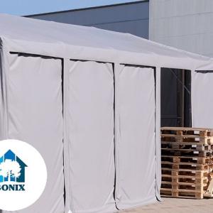 Professzionális raktársátor 5x10 m oldalmagasság 3,00 m felhúzható kapuval  ponyva PVC szürke