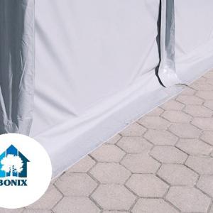 Professzionális raktársátor 5x10 m oldalmagasság 3,00 m felhúzható kapuval  ponyva PVC szürke