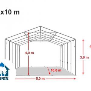 Professzionális raktársátor 5x10 m oldalmagasság 3,60m standard bejárat, ponyva PVC szürke