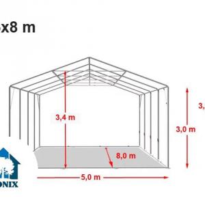 Professzionális raktársátor 5x8 m oldalmagasság 3,00m standard bejárat, ponyva PVC szürke