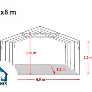 Professzionális raktársátor 6x8 m  oldalmagasság 3,00m tolókapuval, ponyva PVC  szürke