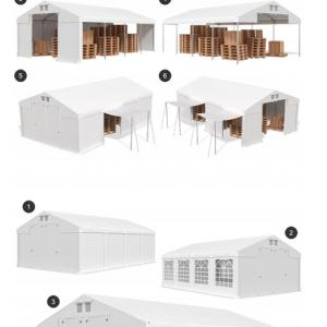 Professzionális raktársátor 8 × 12 m – 96 m², PVC ponyvával, Ø 50 mm-es, kb. 1,6 mm falvastagságú megerősített horganyzott acélvázzal és két nagyméretű bejárattal