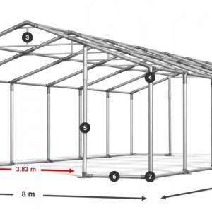 Professzionális raktársátor 8 × 12 m – 96 m², PVC ponyvával, Ø 50 mm-es, kb. 1,6 mm falvastagságú megerősített horganyzott acélvázzal és két nagyméretű bejárattal