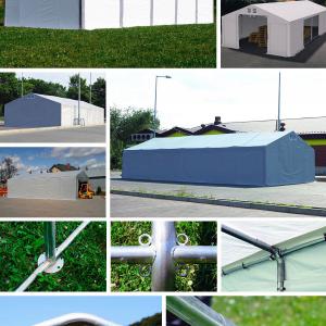 Professzionális raktársátor 8 × 12 m – 96 m², PVC ponyvával, Ø 50 mm-es, kb. 1,6 mm falvastagságú megerősített horganyzott acélvázzal és két nagyméretű bejárattal zöld