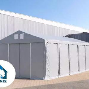 Professzionális raktársátor 8x12 m  oldalmagasság 3,00 m tolókapuval ponyva PVC szürke