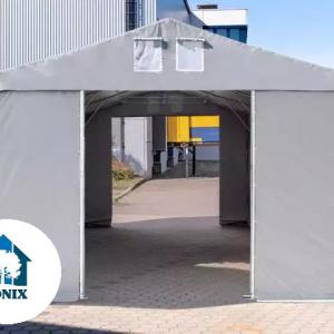 Professzionális raktársátor 8x12 m  oldalmagasság 3,00 m tolókapuval ponyva PVC szürke
