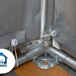 Professzionális raktársátor 8x12 m  oldalmagasság 3,00 m tolókapuval ponyva PVC szürke