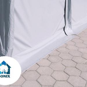 Professzionális raktársátor 8x12 m  oldalmagasság 3,00 m tolókapuval ponyva PVC szürke