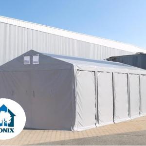 Professzionális raktársátor 8x12m oldalmagasság 3,00m cipzáras kapuval, tetőablakkal  ponyva PVC  szürke