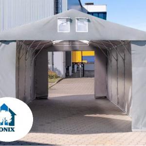 Professzionális raktársátor 8x12m oldalmagasság 3,00m cipzáras kapuval, tetőablakkal  ponyva PVC  szürke