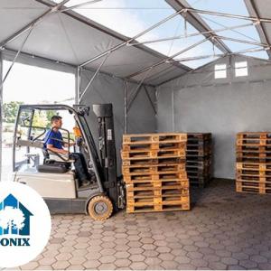 Professzionális raktársátor 8x12m oldalmagasság 3,00m cipzáras kapuval, tetőablakkal  ponyva PVC  szürke