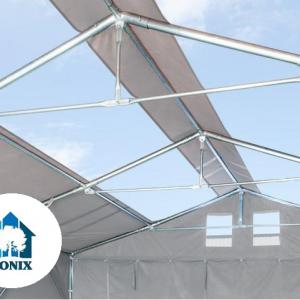 Professzionális raktársátor 8x12m oldalmagasság 3,00m cipzáras kapuval, tetőablakkal  ponyva PVC  szürke