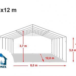 Professzionális raktársátor 8x12m oldalmagasság 3,00m cipzáras kapuval, tetőablakkal  ponyva PVC szürke