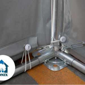 Professzionális raktársátor 8x12m oldalmagasság 3,00m cipzáras kapuval, tetőablakkal  PVC 550g/m2 szürke