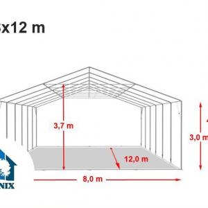 Professzionális raktársátor 8x12m oldalmagasság 3,00m felhúzható kapuval, tetőablakkal ponyva PVC szürke