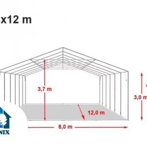 Professzionális raktársátor 8x12m oldalmagasság 3,00m  tetőablakkal, tolókapuval  ponyva PVC