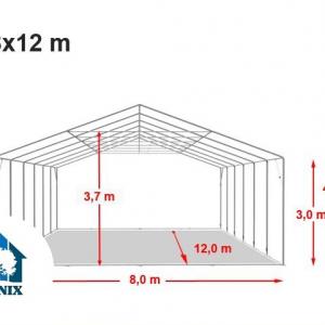 Professzionális raktársátor 8x12m oldalmagasság 3,0m felhúzható kapuval, tetőablakkal ponyva PVC szürke