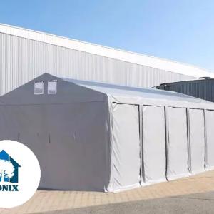Professzionális raktársátor 8x12m oldalmagasság 3,60m cipzáras kapuval, tetőablakkal  ponyva PVC  szürke