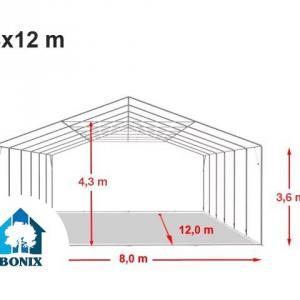 Professzionális raktársátor 8x12m oldalmagasság 3,60m cipzáras kapuval, tetőablakkal  ponyva PVC  szürke