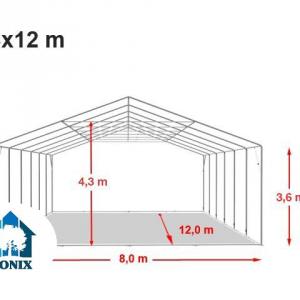 Professzionális raktársátor 8x12m  oldalmagasság 3,60m ponyva PVC szürke
