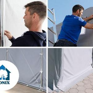Professzionális raktársátor 8x12m  oldalmagasság 4,00m standard ajtó, PVC 550g/m2 szürke
