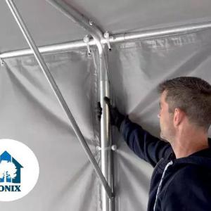 Professzionális raktársátor 8x16 m oldalmagasság 3,00m tolókapuval ponyva PVC szürke