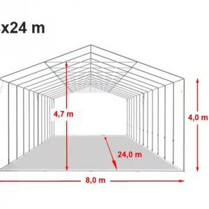 Professzionális raktársátor 8x24 m, 4 m oldalmagasság, PVC ponyva, szürke