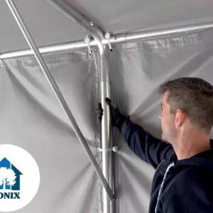 Professzionális raktársátor 8x24m  oldalmagasság 4,00m  standard ajtó,tetőablakkal  PVC 550g/m2 szürke