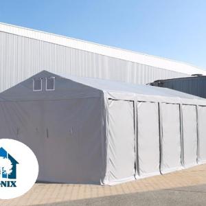Professzionális raktársátor 8x8 m oldalmagasság 3,00m standard kapuval,  ponyva PVC szürke