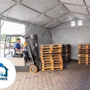 Professzionális raktársátor 8x8 m oldalmagasság 3,00m standard kapuval,  ponyva PVC szürke