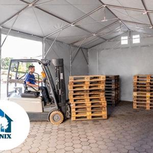 Professzionális raktársátor 8x8 m oldalmagasság 3,00m standard kapuval,  ponyva PVC szürke