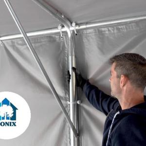 Professzionális raktársátor 8x8 m oldalmagasság 3,00m standard kapuval,  ponyva PVC szürke