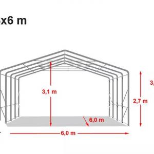 Professzionális raktársátor, csarnoksátor 6x6m kapu mérete 4,1x2,9 m, PVC 550g/m2 szürke