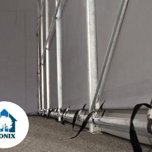 Professzionális raktársátor, csarnoksátor 6x6m kapu mérete 4,1x2,9 m, PVC 550g/m2 szürke
