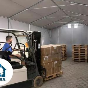Professzionális raktársátor csarnoksátor, ipari tároló sátor 4×12 m, 48 m², 3,00 m oldalmagassággal, átlátszó tetőablakkal, PVC ponyvával, cipzáras kapuval és teljesen horganyzott acélvázzal – szürke