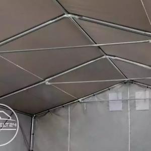 Professzionális raktársátor csarnoksátor, ipari tároló sátor 4×12 m, 48 m², 3,00 m oldalmagassággal, átlátszó tetőablakkal, PVC ponyvával, cipzáras kapuval és teljesen horganyzott acélvázzal – szürke