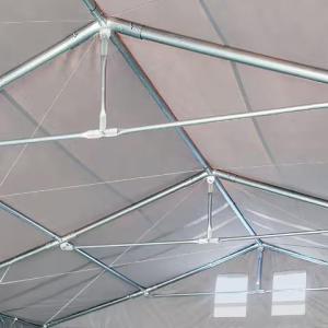 Professzionális raktársátor és ipari sátor 8 × 12 m, 96 m² alapterülettel, 4,00 m oldalmagassággal, horganyzott acélvázzal, tolókapuval, szürke PVC ponyvával