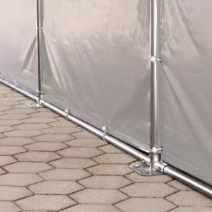 Professzionális raktársátor és ipari sátor 8 × 12 m, 96 m² alapterülettel, 4,00 m oldalmagassággal, horganyzott acélvázzal, tolókapuval, szürke PVC ponyvával