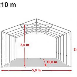 Professzionális raktársátor és tárolósátor 5 × 10 m, 50 m², 2,60 m oldalmagassággal, megerősített horganyzott acélvázzal, padlókerettel, két cipzáras bejárattal  PVC ponyvával