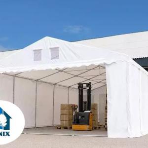 Professzionális raktársátor és tárolósátor 5 × 8 m, 40 m² alapterülettel, 2,60 m oldalmagassággal, megerősített, horganyzott acélszerkezettel,  padlókerettel, két cipzáras bejárattal és PVC ponyvával