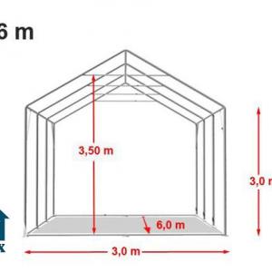Professzionális raktársátor ipari sátor 3x6m oldalmagasság  3,00 m felhúzható kapuval ponyva PVC 850 szürke