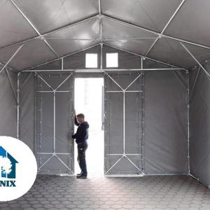 Professzionális raktársátor ipari sátor 5x10 m ponyva PVC  oldalmagasság 3,60m tolókapuval  szürke