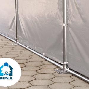 Professzionális raktársátor ipari sátor 6 × 12 m, 72 m² alapterülettel, 4,00 m oldalmagassággal, két standard cipzáras bejárattal, szürke PVC ponyvával