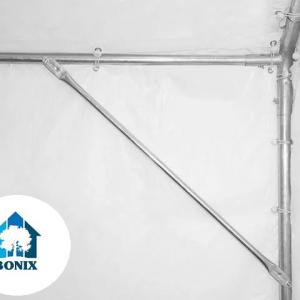 Professzionális raktársátor, ipari sátor 6 × 24 m, 144 m² alapterülettel, 2,60 m oldalmagasság,horganyzott acélszerkezettel, padlókerettel, két cipzáras bejárattal fehér, lángálló PVC ponyvával