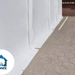 Professzionális raktársátor, ipari sátor 6 × 24 m, 144 m² alapterülettel, 2,60 m oldalmagasság,horganyzott acélszerkezettel, padlókerettel, két cipzáras bejárattal fehér, lángálló PVC ponyvával