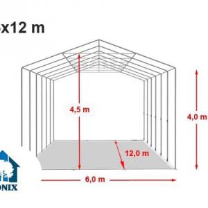 Professzionális raktársátor ipari sátor 6x12 m oldalmagasság 4,00m  standard ajtó, ponyva PVC szürke